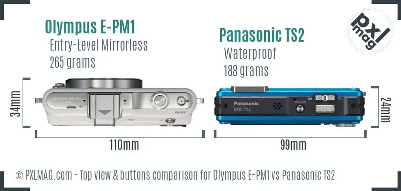 Olympus E-PM1 vs Panasonic TS2 top view buttons comparison