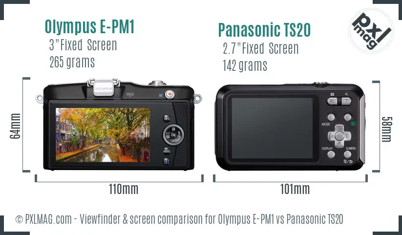 Olympus E-PM1 vs Panasonic TS20 Screen and Viewfinder comparison