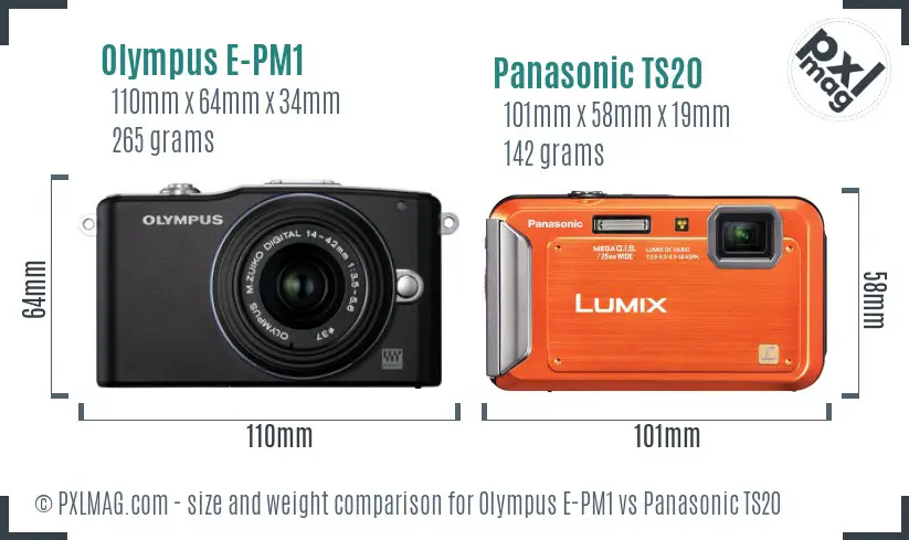 Olympus E-PM1 vs Panasonic TS20 size comparison