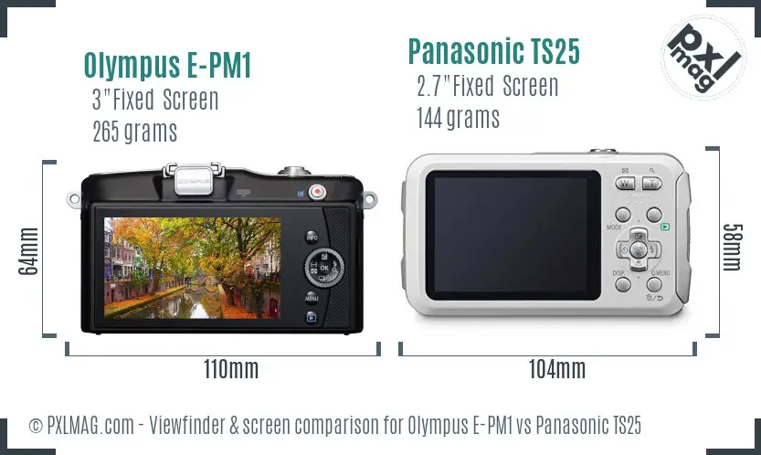 Olympus E-PM1 vs Panasonic TS25 Screen and Viewfinder comparison