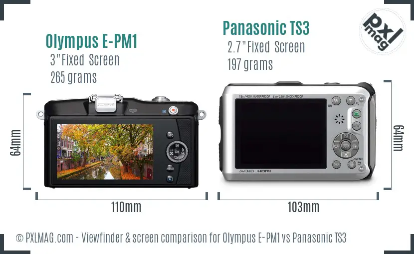 Olympus E-PM1 vs Panasonic TS3 Screen and Viewfinder comparison