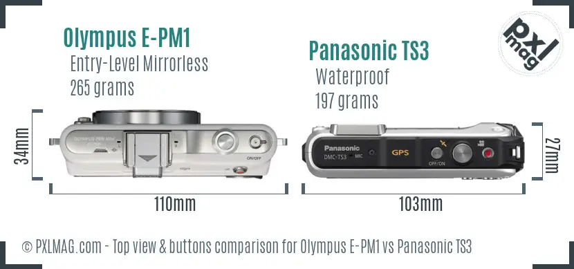 Olympus E-PM1 vs Panasonic TS3 top view buttons comparison