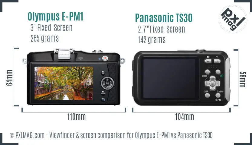 Olympus E-PM1 vs Panasonic TS30 Screen and Viewfinder comparison