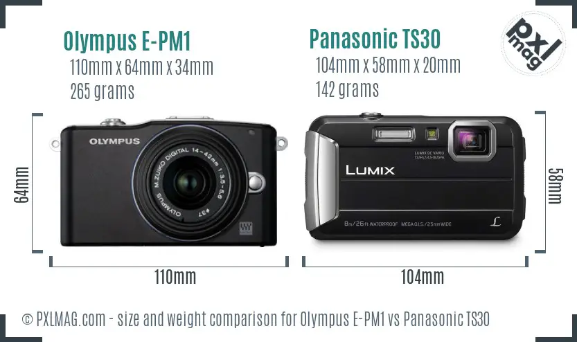 Olympus E-PM1 vs Panasonic TS30 size comparison