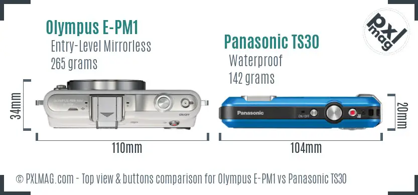 Olympus E-PM1 vs Panasonic TS30 top view buttons comparison