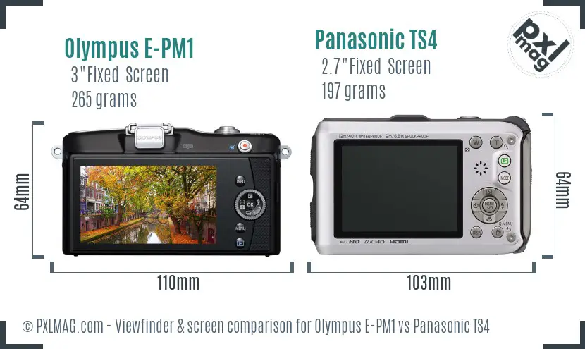 Olympus E-PM1 vs Panasonic TS4 Screen and Viewfinder comparison