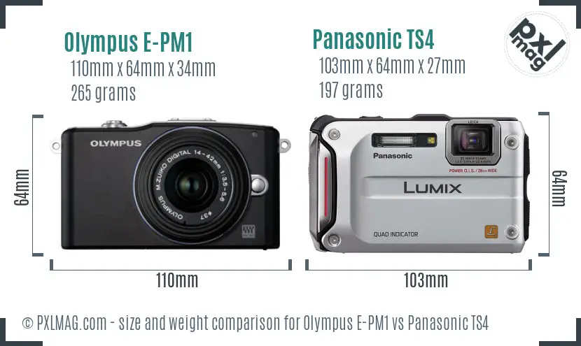 Olympus E-PM1 vs Panasonic TS4 size comparison