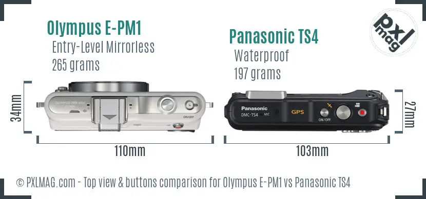 Olympus E-PM1 vs Panasonic TS4 top view buttons comparison