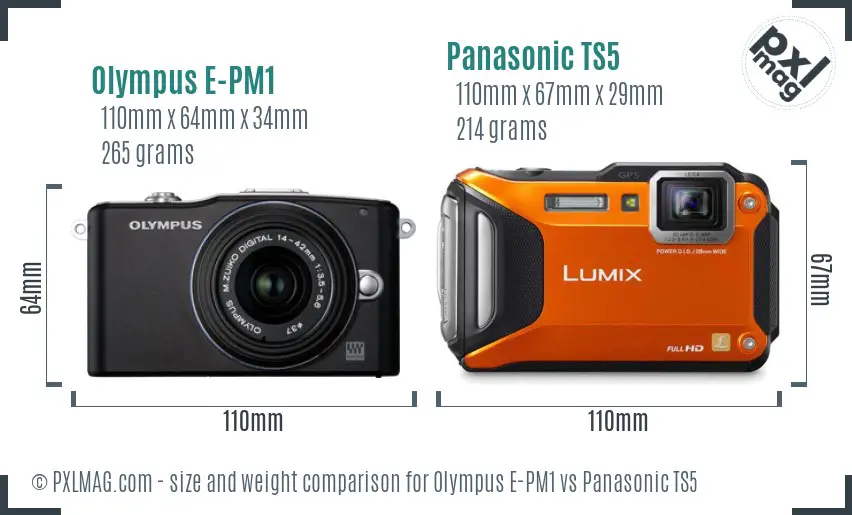 Olympus E-PM1 vs Panasonic TS5 size comparison
