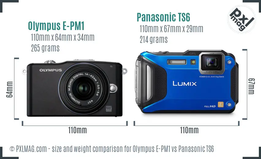 Olympus E-PM1 vs Panasonic TS6 size comparison