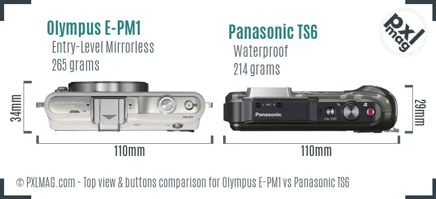 Olympus E-PM1 vs Panasonic TS6 top view buttons comparison