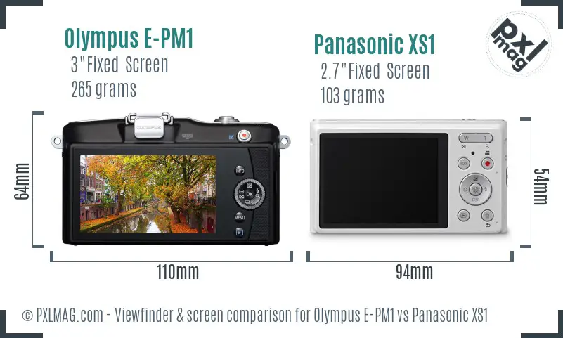 Olympus E-PM1 vs Panasonic XS1 Screen and Viewfinder comparison