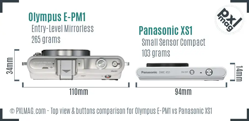 Olympus E-PM1 vs Panasonic XS1 top view buttons comparison
