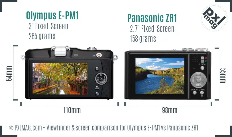 Olympus E-PM1 vs Panasonic ZR1 Screen and Viewfinder comparison