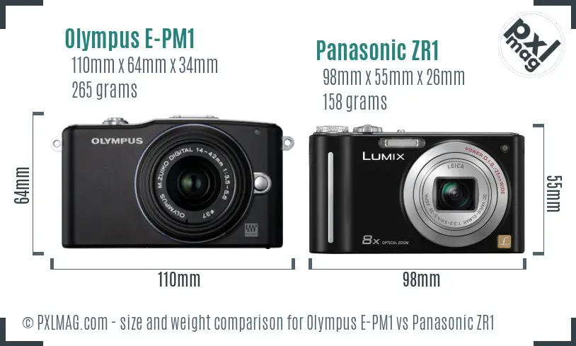 Olympus E-PM1 vs Panasonic ZR1 size comparison