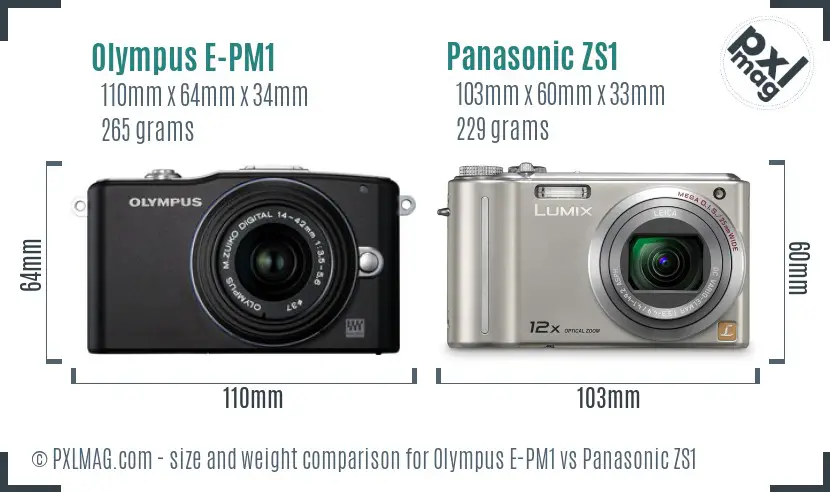 Olympus E-PM1 vs Panasonic ZS1 size comparison