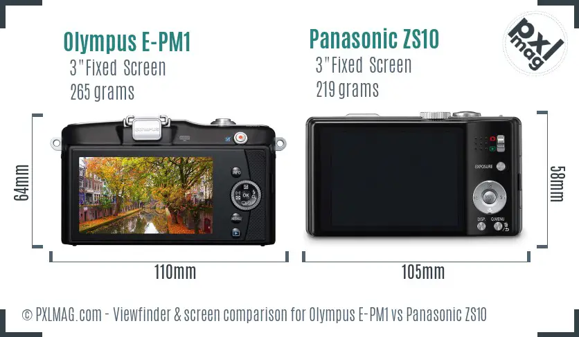 Olympus E-PM1 vs Panasonic ZS10 Screen and Viewfinder comparison