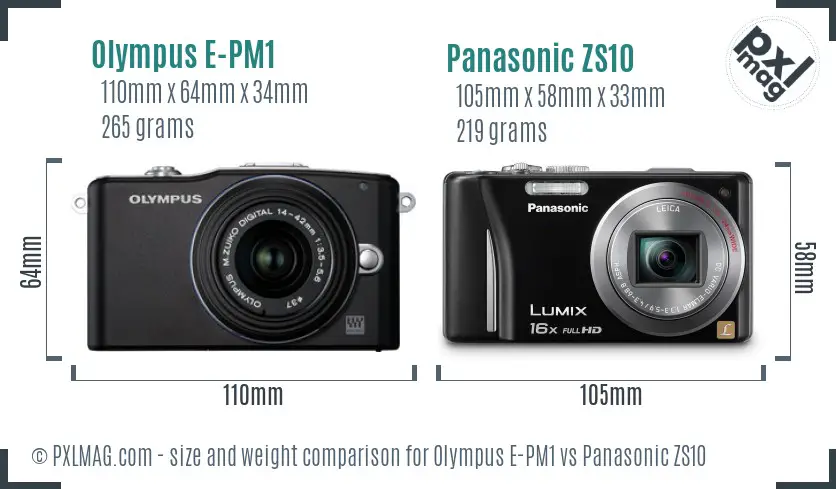 Olympus E-PM1 vs Panasonic ZS10 size comparison