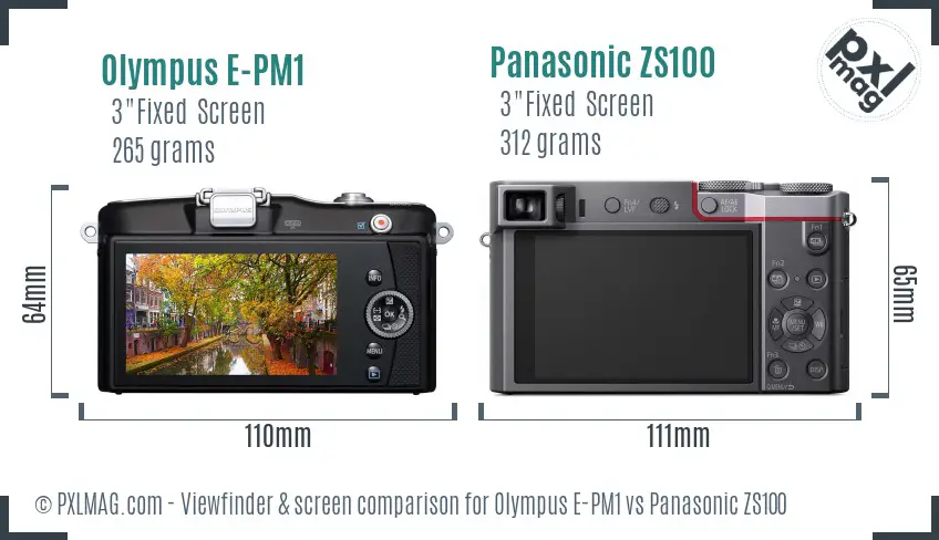 Olympus E-PM1 vs Panasonic ZS100 Screen and Viewfinder comparison