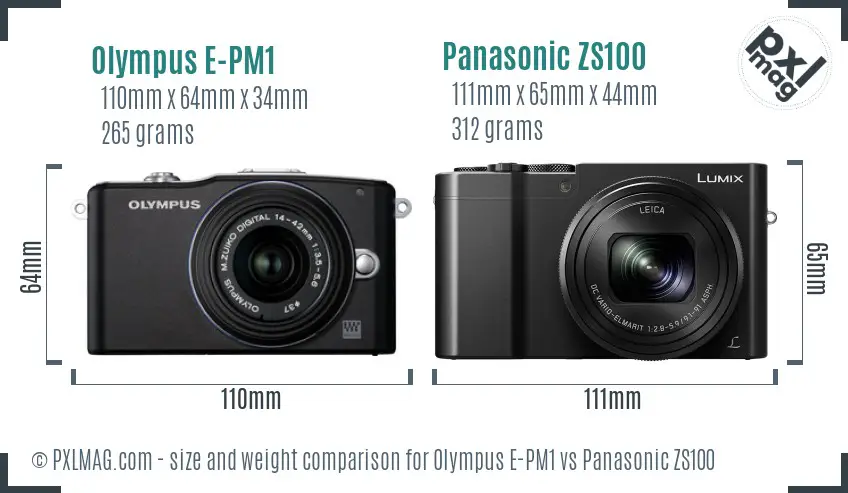 Olympus E-PM1 vs Panasonic ZS100 size comparison