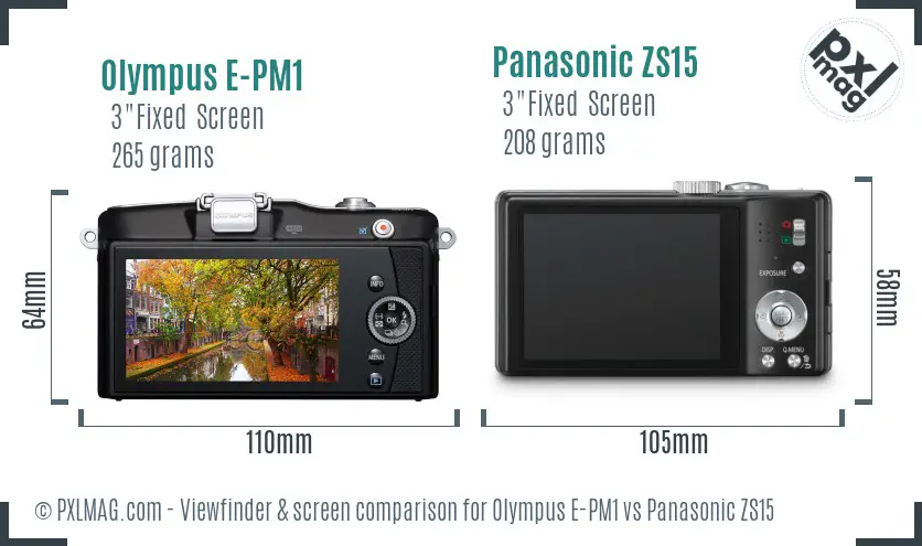 Olympus E-PM1 vs Panasonic ZS15 Screen and Viewfinder comparison