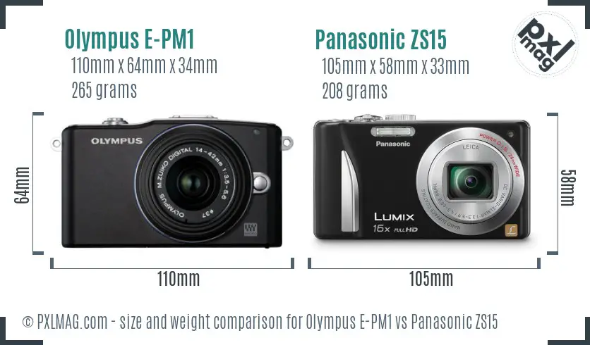 Olympus E-PM1 vs Panasonic ZS15 size comparison