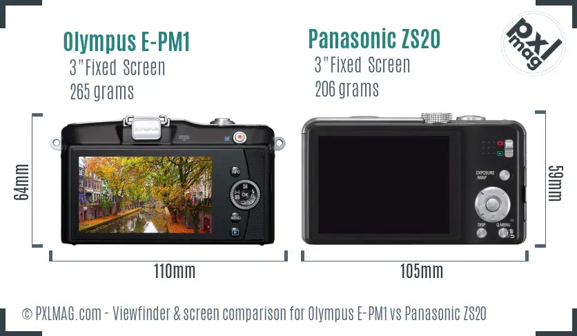 Olympus E-PM1 vs Panasonic ZS20 Screen and Viewfinder comparison