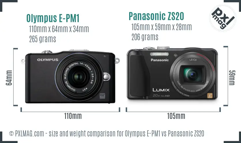 Olympus E-PM1 vs Panasonic ZS20 size comparison