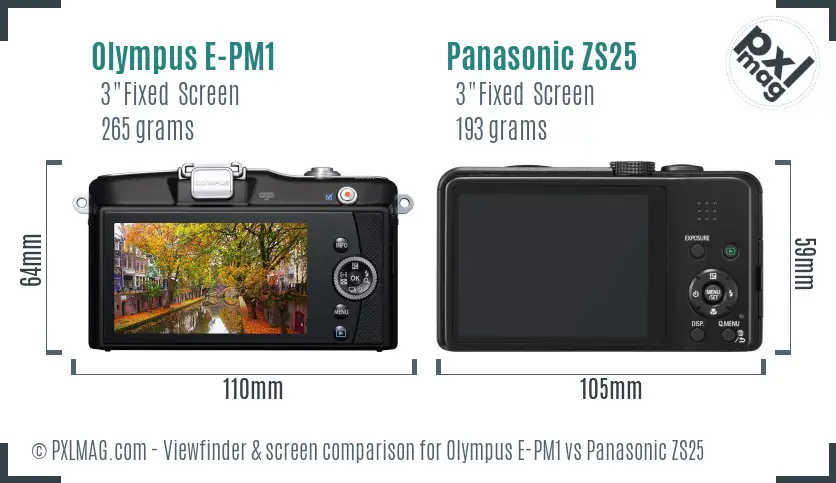 Olympus E-PM1 vs Panasonic ZS25 Screen and Viewfinder comparison