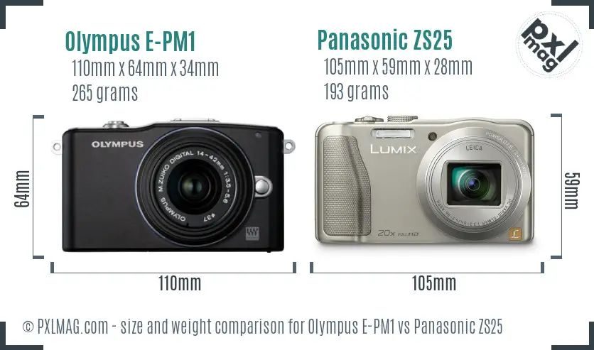 Olympus E-PM1 vs Panasonic ZS25 size comparison