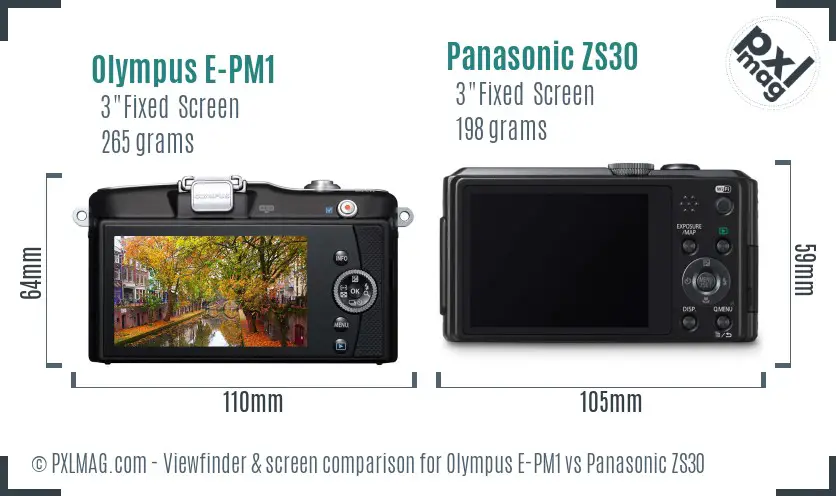Olympus E-PM1 vs Panasonic ZS30 Screen and Viewfinder comparison