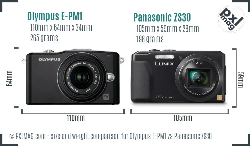Olympus E-PM1 vs Panasonic ZS30 size comparison