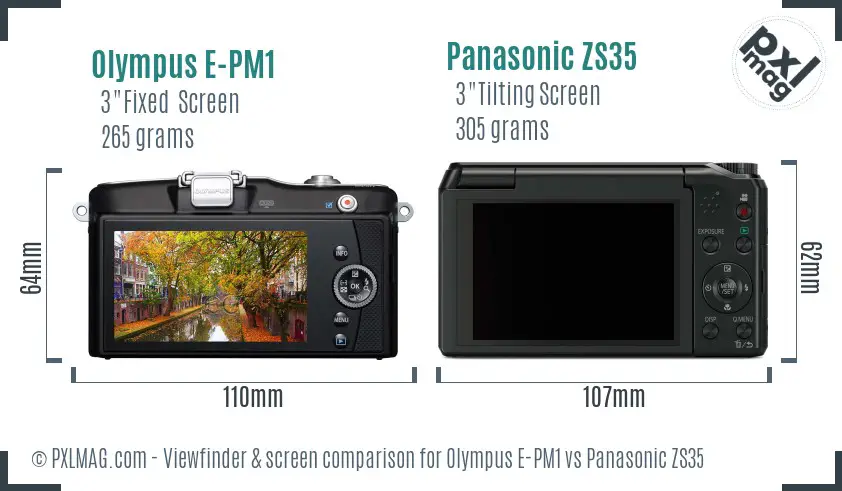 Olympus E-PM1 vs Panasonic ZS35 Screen and Viewfinder comparison