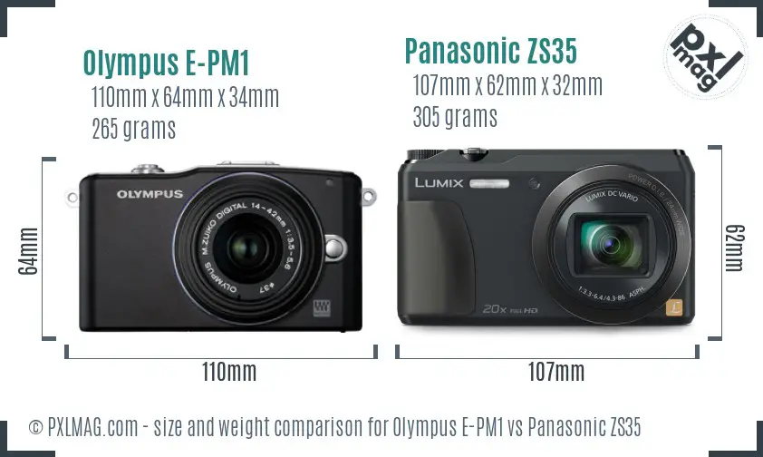 Olympus E-PM1 vs Panasonic ZS35 size comparison