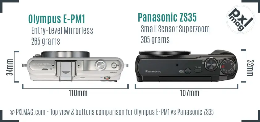 Olympus E-PM1 vs Panasonic ZS35 top view buttons comparison