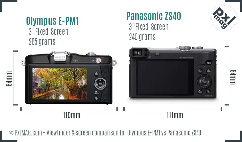 Olympus E-PM1 vs Panasonic ZS40 Screen and Viewfinder comparison
