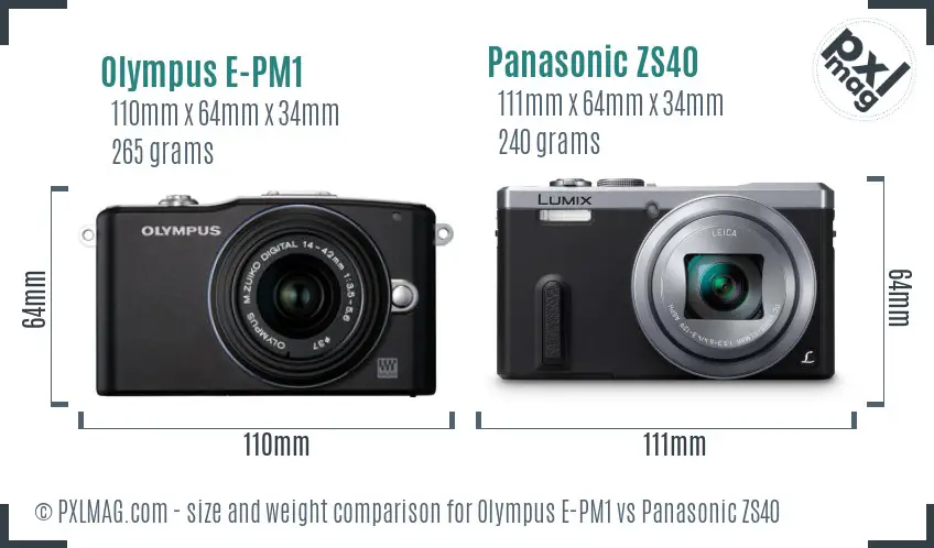 Olympus E-PM1 vs Panasonic ZS40 size comparison