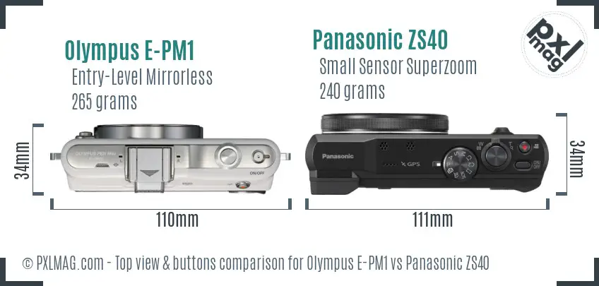 Olympus E-PM1 vs Panasonic ZS40 top view buttons comparison