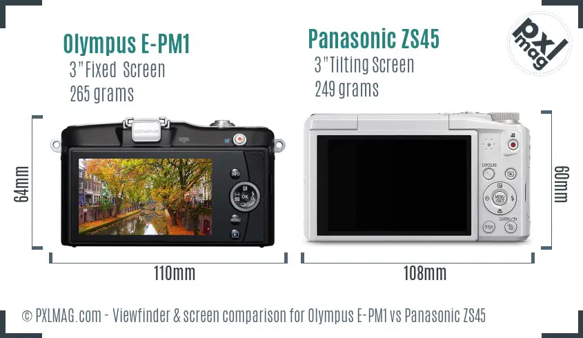 Olympus E-PM1 vs Panasonic ZS45 Screen and Viewfinder comparison