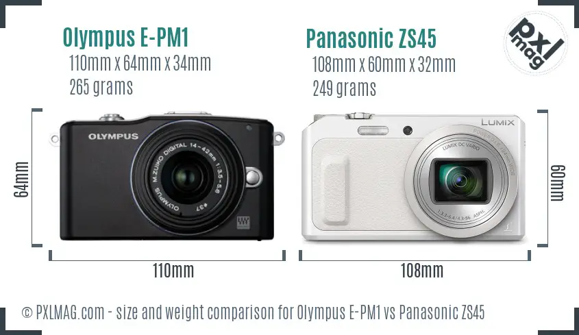 Olympus E-PM1 vs Panasonic ZS45 size comparison