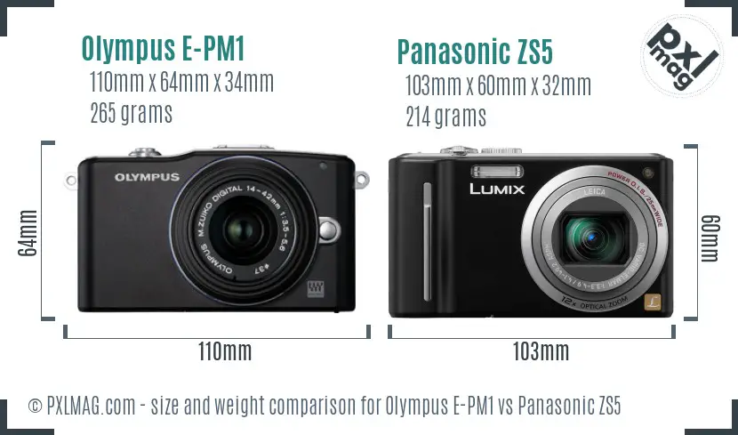 Olympus E-PM1 vs Panasonic ZS5 size comparison