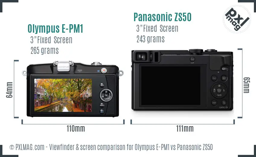 Olympus E-PM1 vs Panasonic ZS50 Screen and Viewfinder comparison
