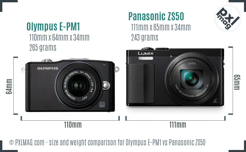 Olympus E-PM1 vs Panasonic ZS50 size comparison