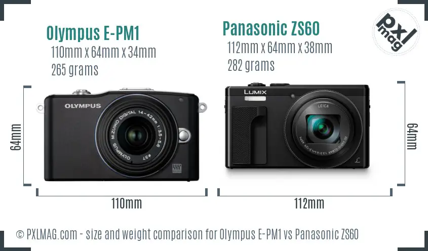 Olympus E-PM1 vs Panasonic ZS60 size comparison