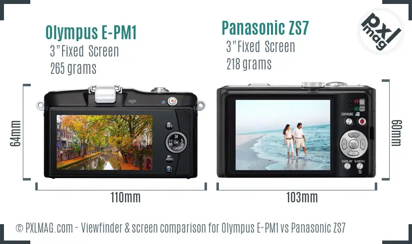 Olympus E-PM1 vs Panasonic ZS7 Screen and Viewfinder comparison
