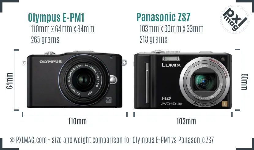 Olympus E-PM1 vs Panasonic ZS7 size comparison