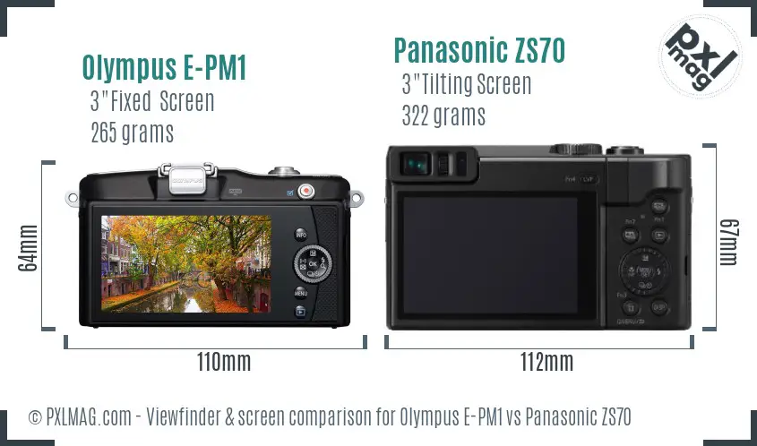 Olympus E-PM1 vs Panasonic ZS70 Screen and Viewfinder comparison