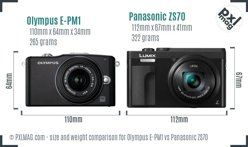 Olympus E-PM1 vs Panasonic ZS70 size comparison