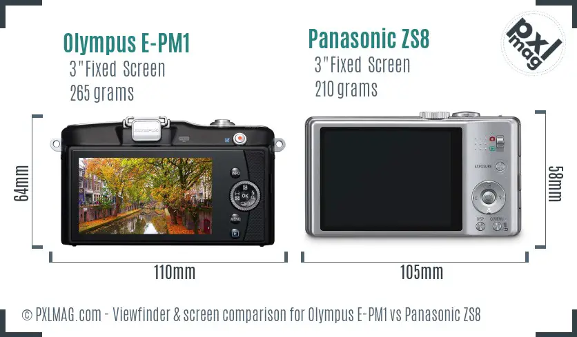 Olympus E-PM1 vs Panasonic ZS8 Screen and Viewfinder comparison
