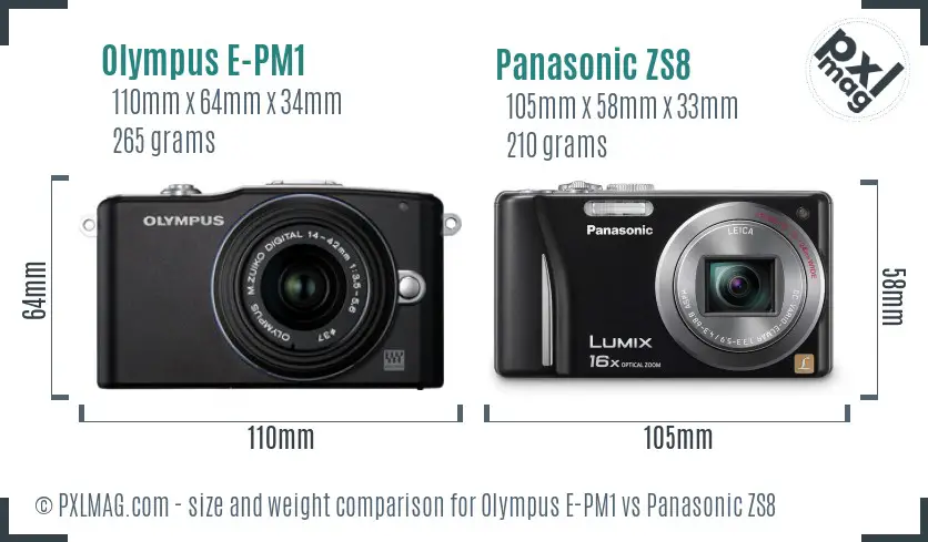 Olympus E-PM1 vs Panasonic ZS8 size comparison